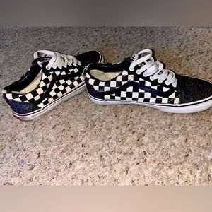 CUSTOM Vans Women’s Shoes Black & White Checkered w/ Holographic Glitter Sz 9.5